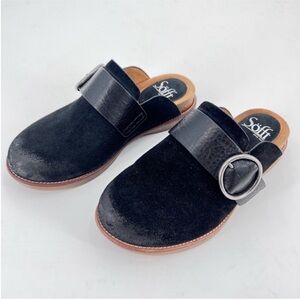 black Sofft Billie Clog suede open back buckle strap size 6